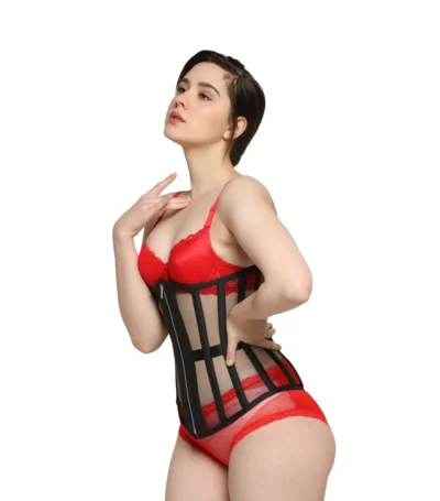 Black Mesh Longline Corset waisttraine.com