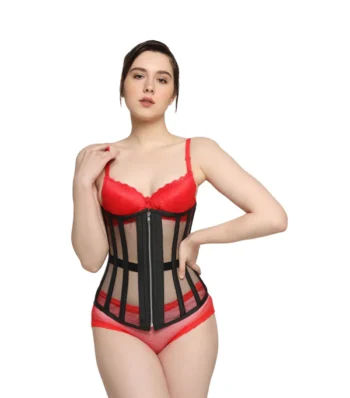 Black Mesh Longline Corset waisttraine.com