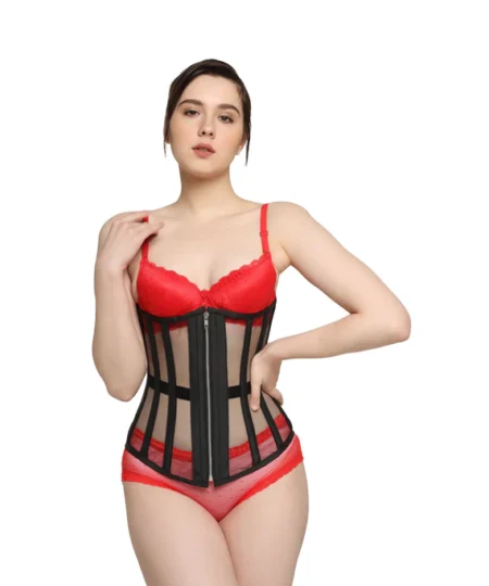 Black Mesh Longline Corset waisttraine.com