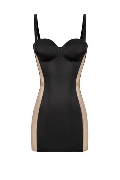 Satin Corset Dress With Transparent Sides waisttraine.com