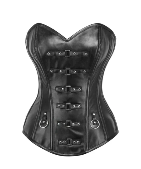 Black Faux Leather Corset waisttraine.com