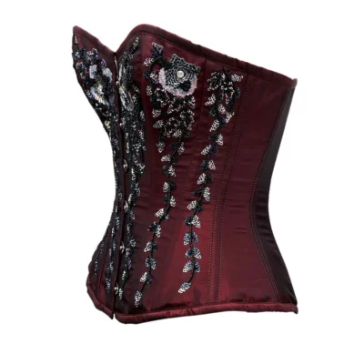 Embroidery Satin Overbust Corset waisttraine.com