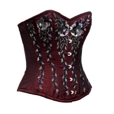 Embroidery Satin Overbust Corset waisttraine.com