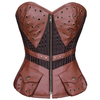 Steampunk Brown Leather Corset waisttraine.com