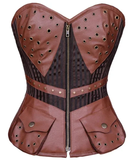 Steampunk Brown Leather Corset waisttraine.com