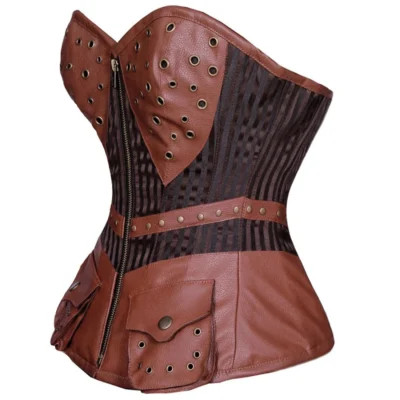 Steampunk Brown Leather Corset waisttraine.com