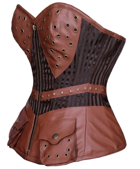 Steampunk Brown Leather Corset waisttraine.com