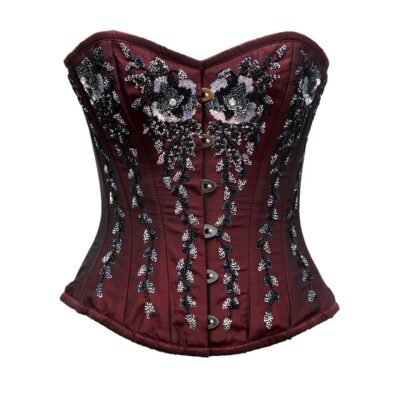 Embroidery Satin Overbust Corset waisttraine.com