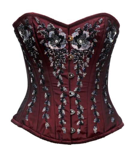 Embroidery Satin Overbust Corset waisttraine.com