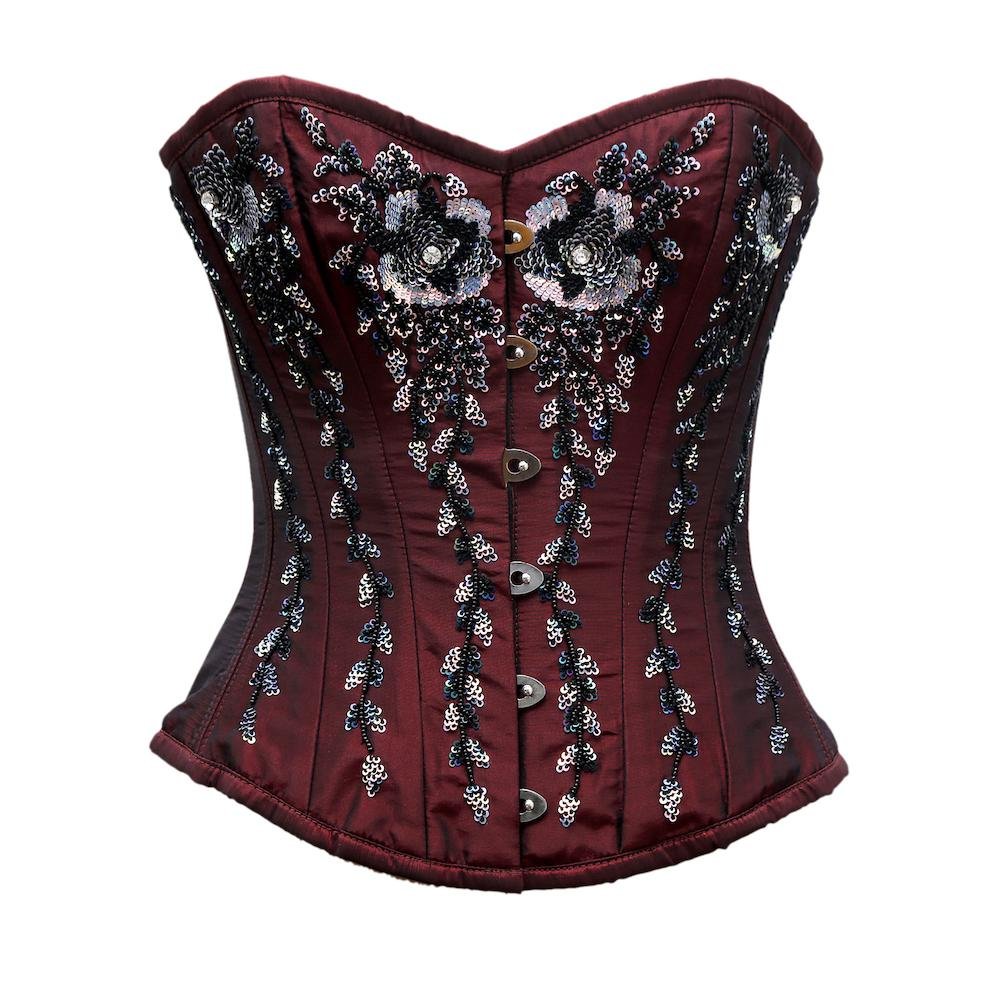Embroidery Satin Overbust Corset waisttraine.com