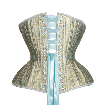 Blue Brocade Underbust Corset waisttraine.com