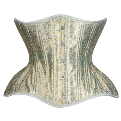 Blue Brocade Underbust Corset waisttraine.com