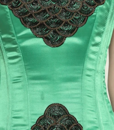 Green Satin Corset waisttraine.com