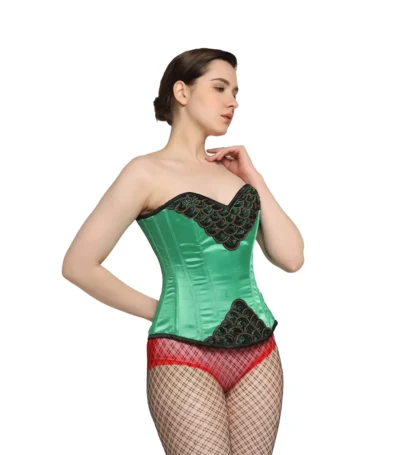 Green Satin Corset waisttraine.com