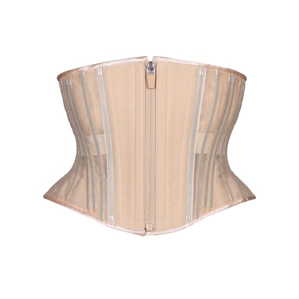 Beige Fine Mesh No Line Waspie Hourglass Short Corset