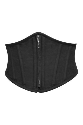 Black Cotton Waspie Corset Belt with Zip Front