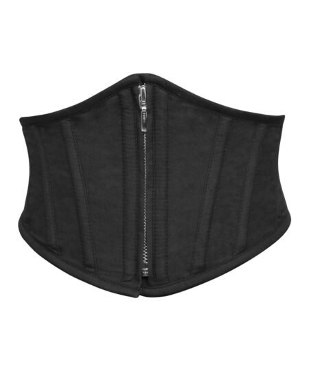 Black Cotton Waspie Corset Belt with Zip Front