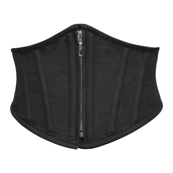 Black Cotton Waspie Corset Belt with Zip Front