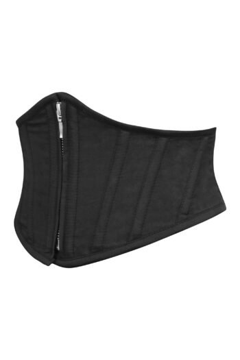 Black Cotton Waspie Corset Belt with Zip Front