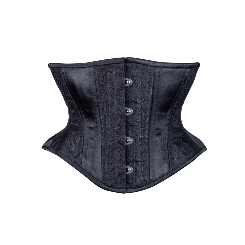 Black Floral Brocade Corset Waspie Hourglass Silhouette Torso