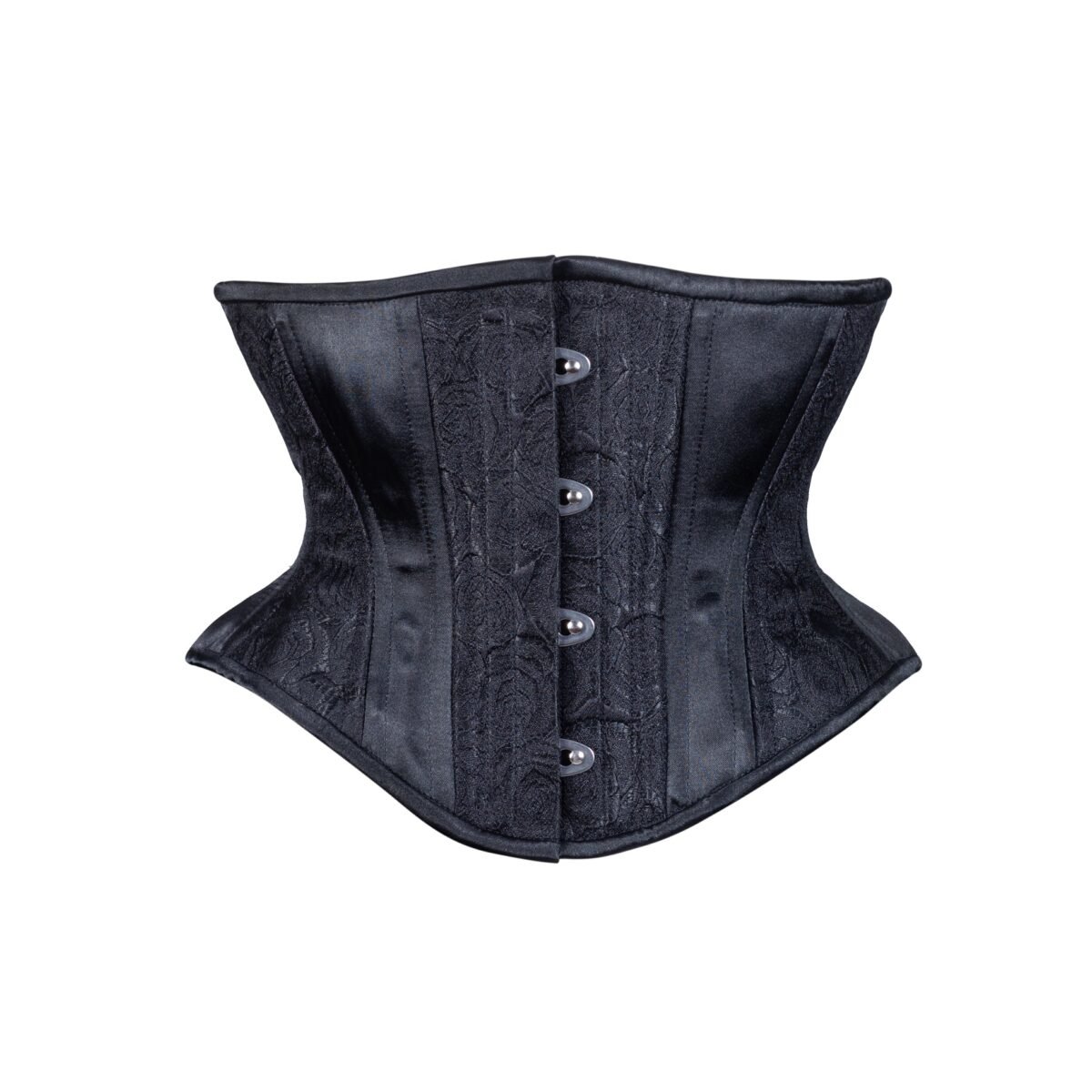 Black Floral Brocade Corset Waspie Hourglass Silhouette Torso