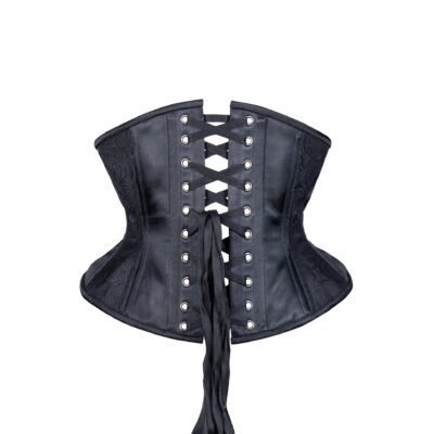 Black Floral Brocade Corset Waspie Hourglass Silhouette Torso
