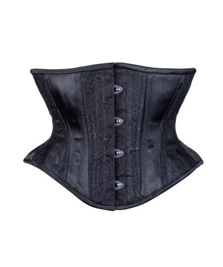 Black Floral Brocade Corset Waspie Hourglass Silhouette Torso