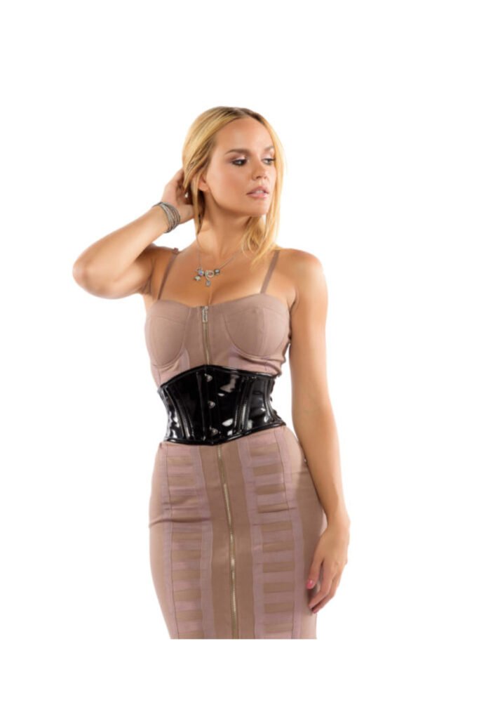 Gothic Black Vinyl Waspie Corset