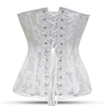 White steel boned overbust corset with mesh bustier https://waisttraine.com/