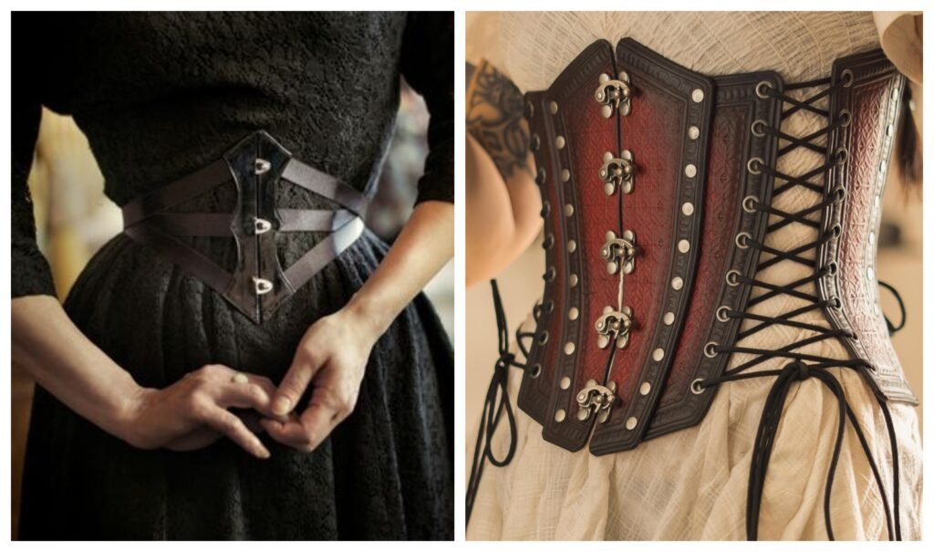 Black Faux Leather Waist Reducing Overbust Corset