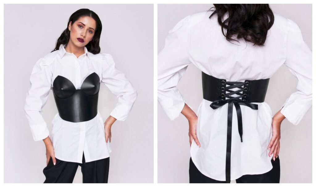 Black Faux Leather Waist Reducing Overbust Corset