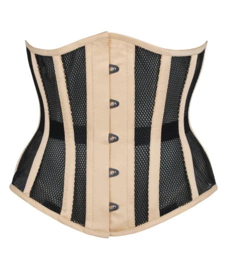 Hemp Beige Taffeta & Black Mesh Underbust Corset
