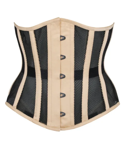 Hemp Beige Taffeta & Black Mesh Underbust Corset