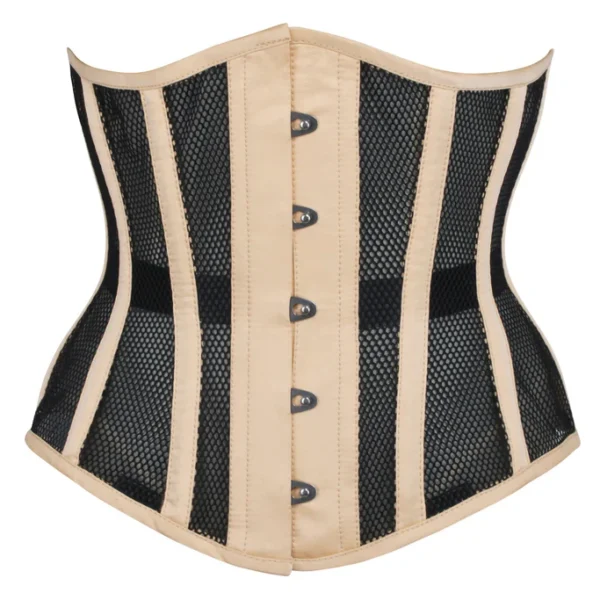 Hemp Beige Taffeta & Black Mesh Underbust Corset