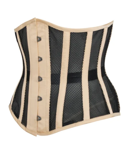 Hemp Beige Taffeta & Black Mesh Underbust Corset
