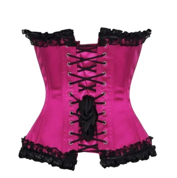 Black Satin Floral Lace Overlay Burlesque Corset