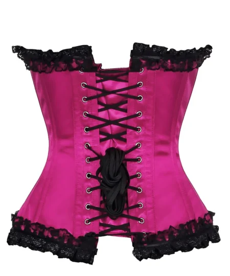 Black Satin Floral Lace Overlay Burlesque Corset
