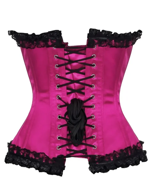 Black Satin Floral Lace Overlay Burlesque Corset
