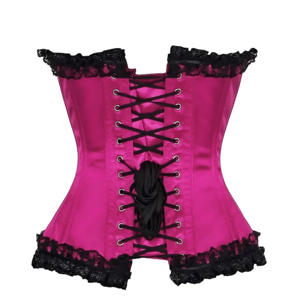 Black Satin Floral Lace Overlay Burlesque Corset