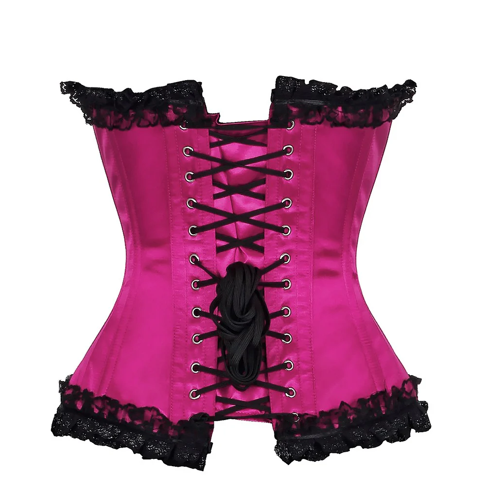 Black Satin Floral Lace Overlay Burlesque Corset