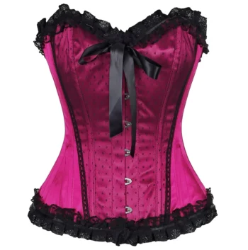 Black Satin Floral Lace Overlay Burlesque Corset