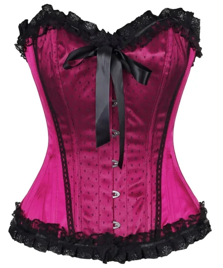 Black Satin Floral Lace Overlay Burlesque Corset