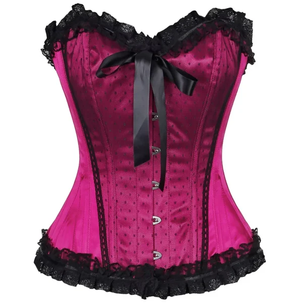 Black Satin Floral Lace Overlay Burlesque Corset