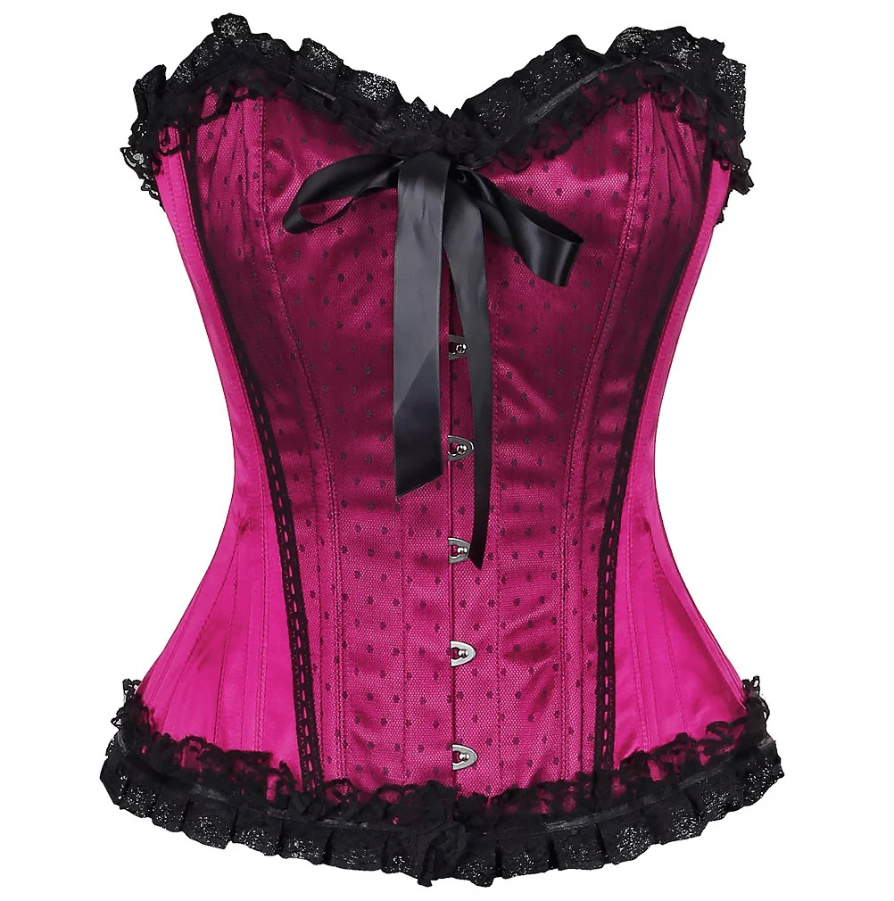 Black Satin Floral Lace Overlay Burlesque Corset