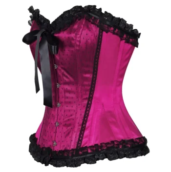 Black Satin Floral Lace Overlay Burlesque Corset