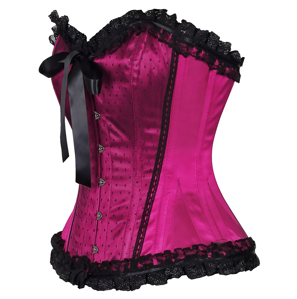 Black Satin Floral Lace Overlay Burlesque Corset