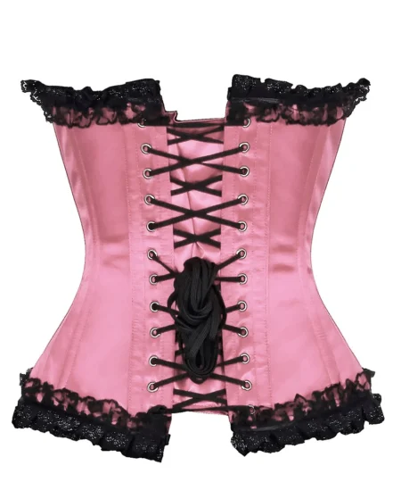 Pink Satin Lace Overlay Burlesque Corset