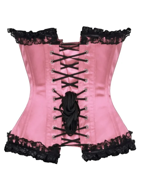 Pink Satin Lace Overlay Burlesque Corset