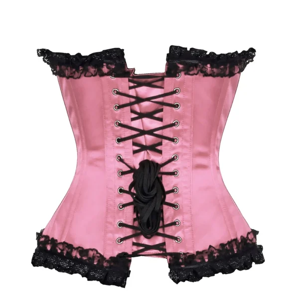 Pink Satin Lace Overlay Burlesque Corset