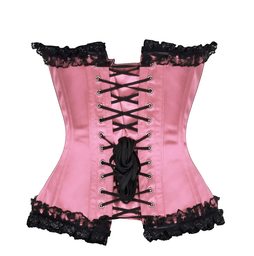 Pink Satin Lace Overlay Burlesque Corset